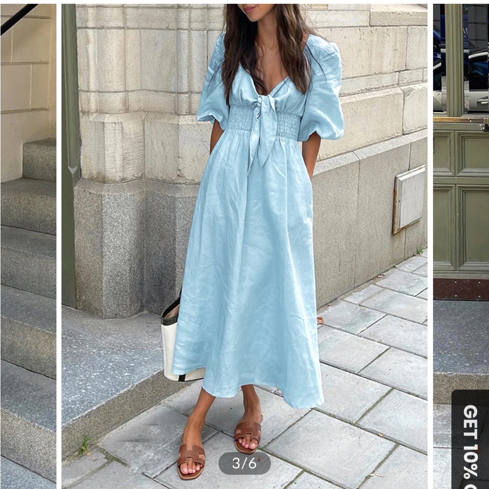 Commense Linen Cotton Front Tie Midi Dress - Picture 2 of 2